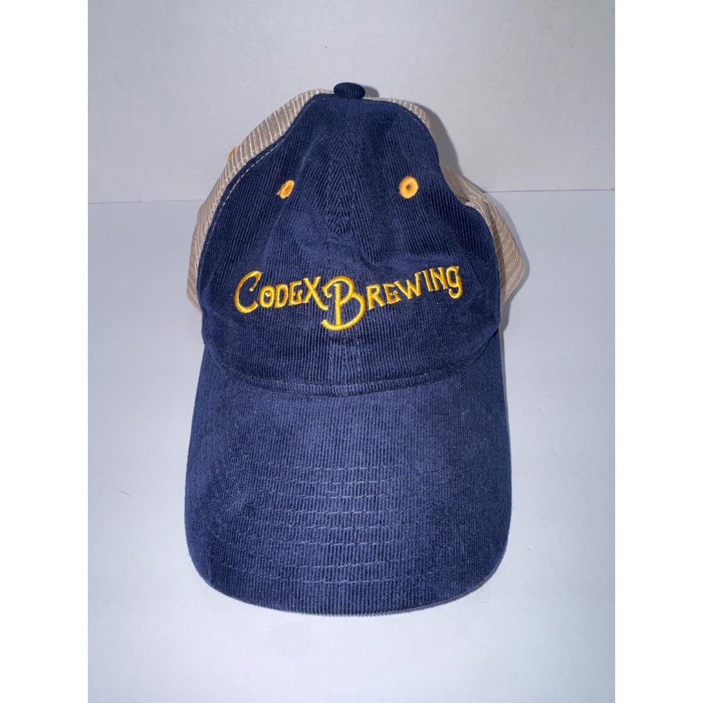 Codex Brewing Navy Blue Corduroy Trucker Hat Tan Mesh Snapback Cap Mens OSFM